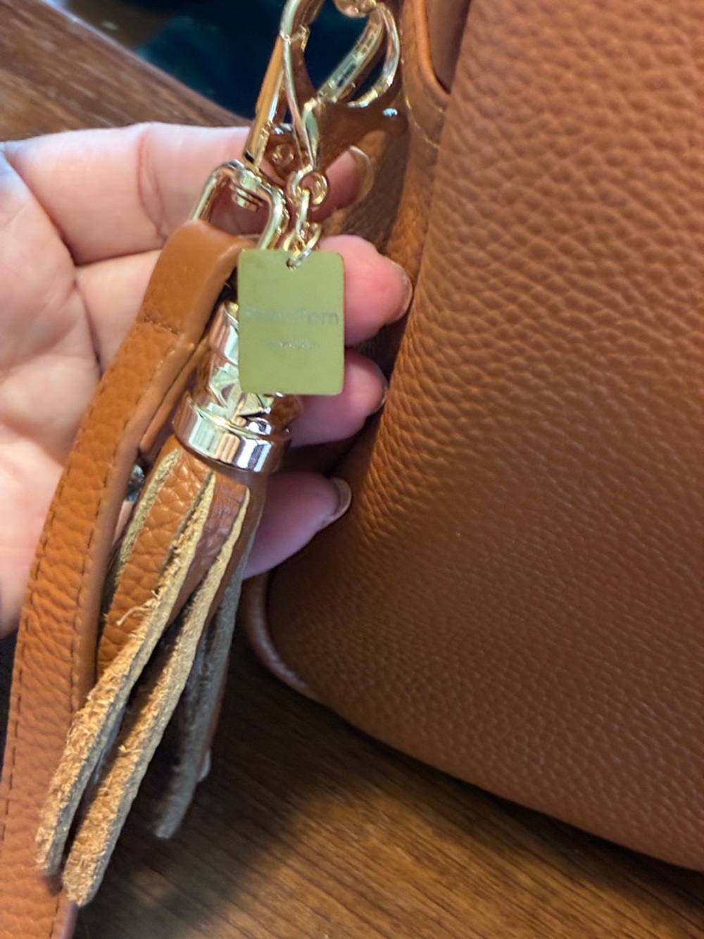 Pom Pom London Pebbled Leather Crossbody with Tassel and Gold Hardware - Picture 2 of 9